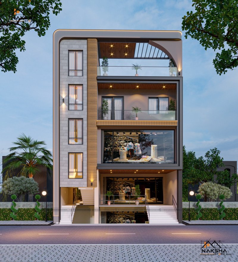 Modern Commercial Building Elevation | Premium 3D Architectural Design